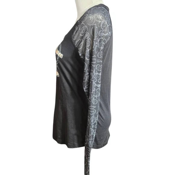 Harley Davidson Black Long Sheer Sleeve Tee Shirt Top - Picture 5 of 7